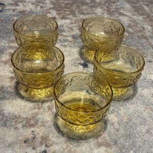 Vintage Anchor Hocking Lido Milano Honey Crinkle Glass Footed Dessert Set of 5